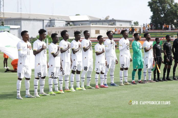 Ghana and Nigeria U-20 teams in action during the WAFU B Championship final at Stade de Kégué in Lomé, Togo.